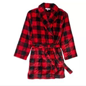 kids holiday red and black square designed plaid fleece